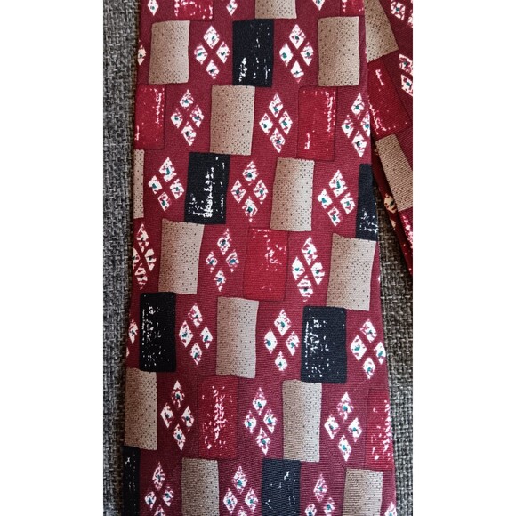 Tie 70s 80s 90s Y2K New Vintage Barrington Red Beige Black 3.75 Wide 59 Long - Picture 4 of 5